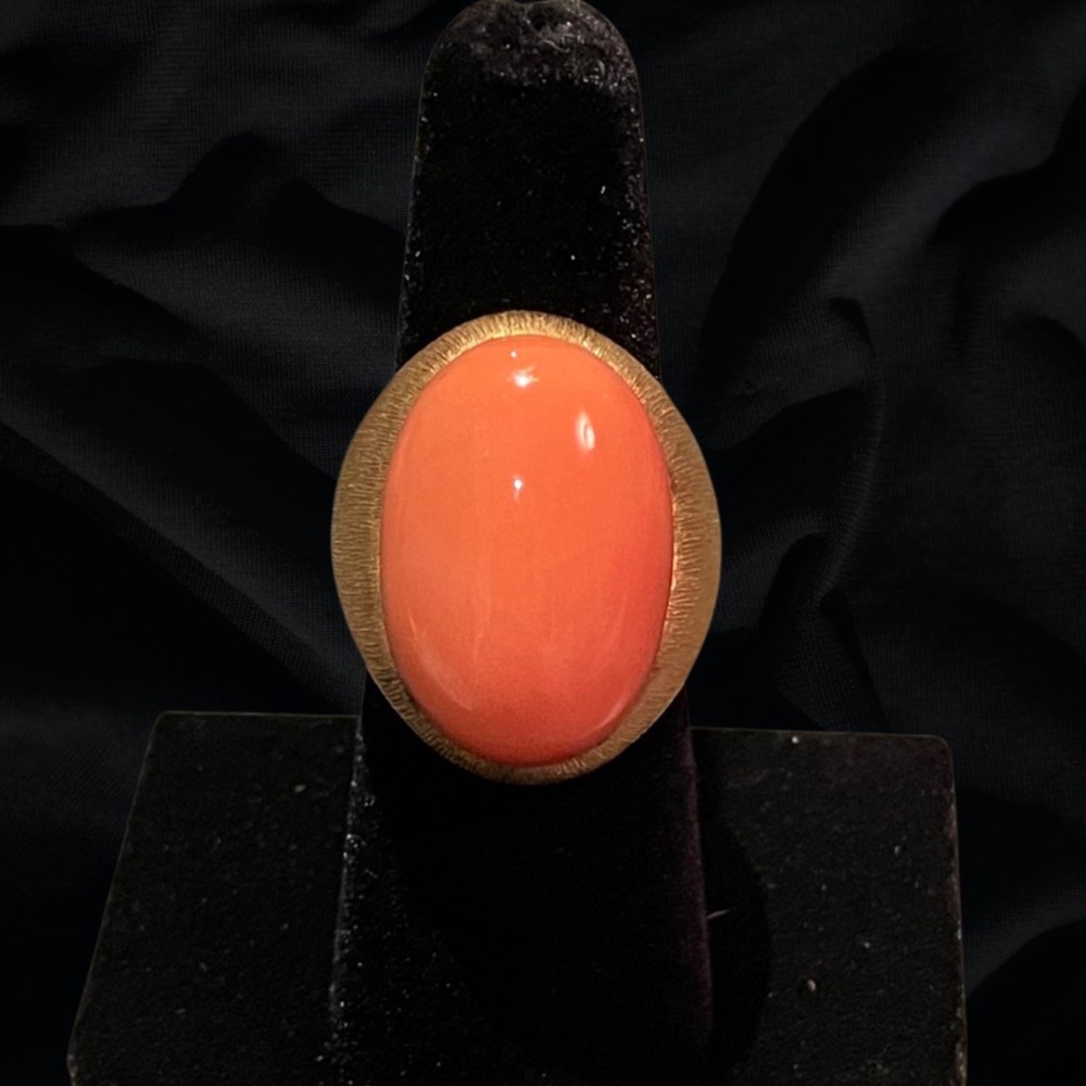 Henry Dunay Coral & 18k Brushed Gold Cocktail Ring